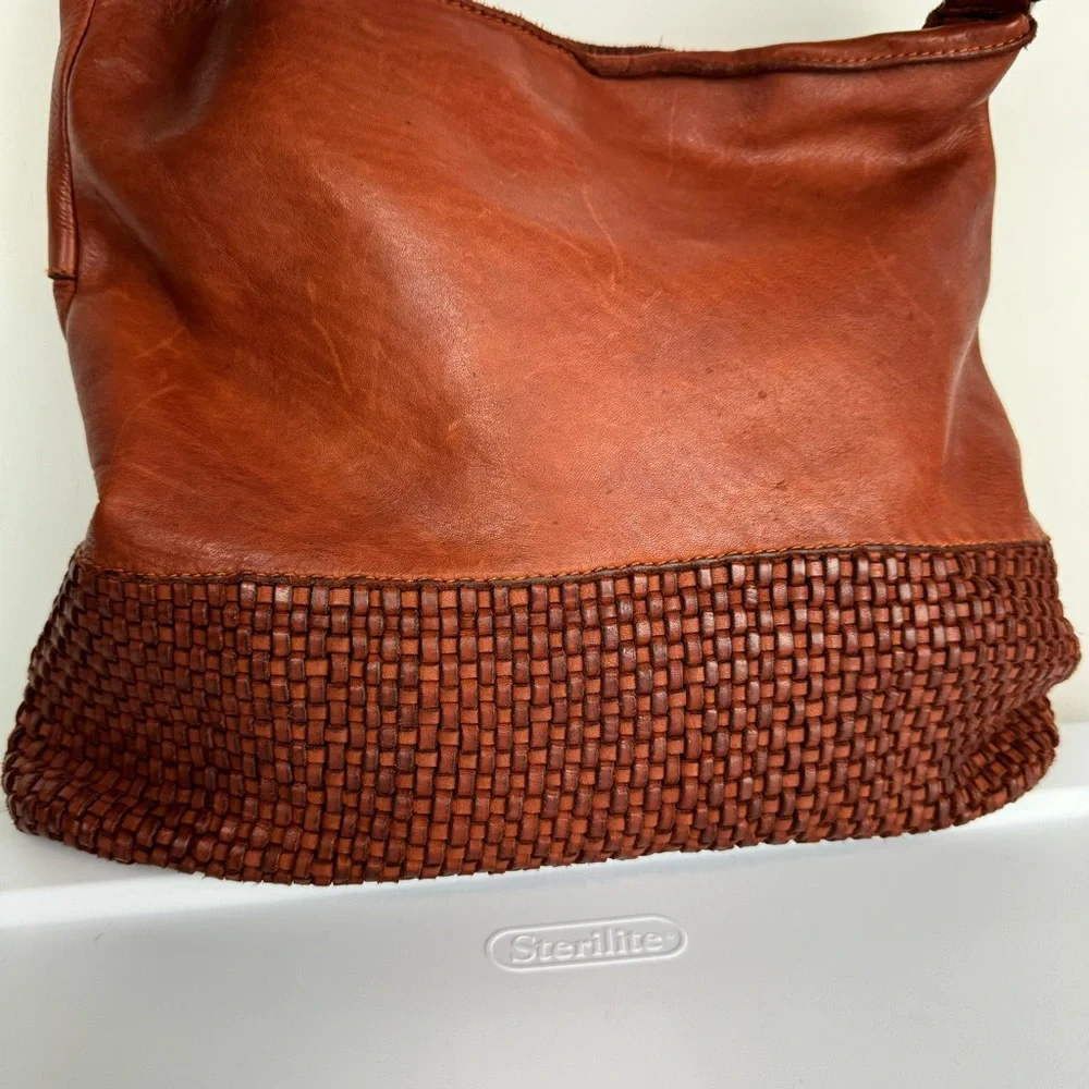 Marta Ponti Leather Woven Hobo Bag Made in Portugal Brown Slouchy